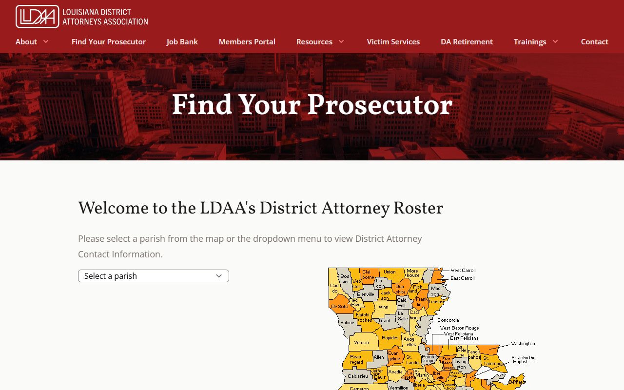 LDAA prosecutor listing for Vernon Parish court records after arrest