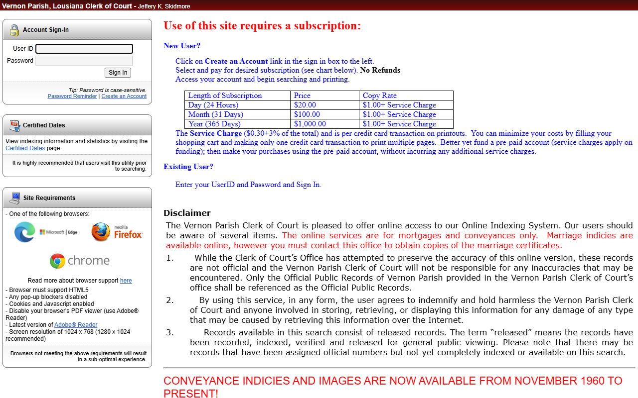 Vernon Parish Cott eSearch login and court record access limits